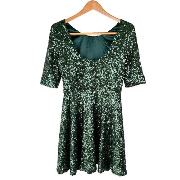 French Connection : Ozlem Green Sequin Short Skater Dress A-Line : 6 - Picture 6 of 11